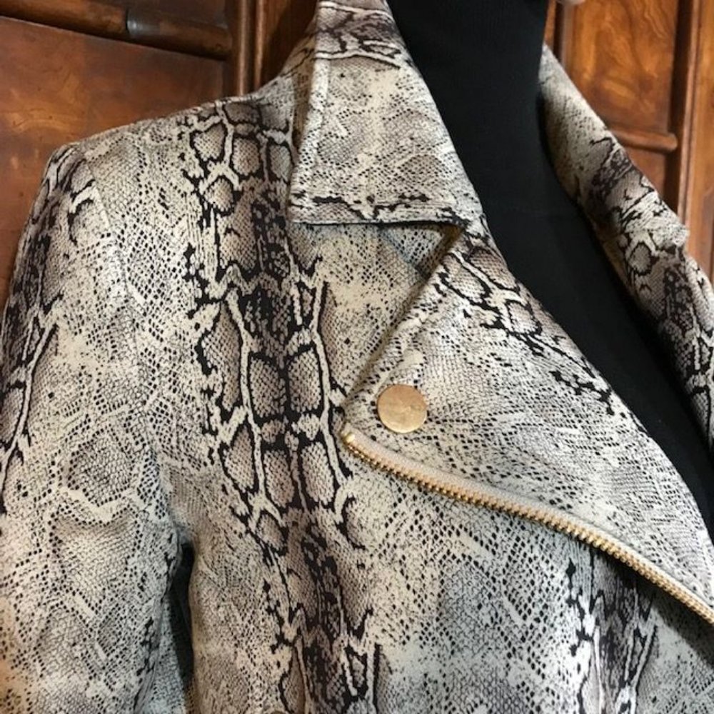 Stone Skinny Python Zip Sleeve Moto Jacket - Picture 10 of 16